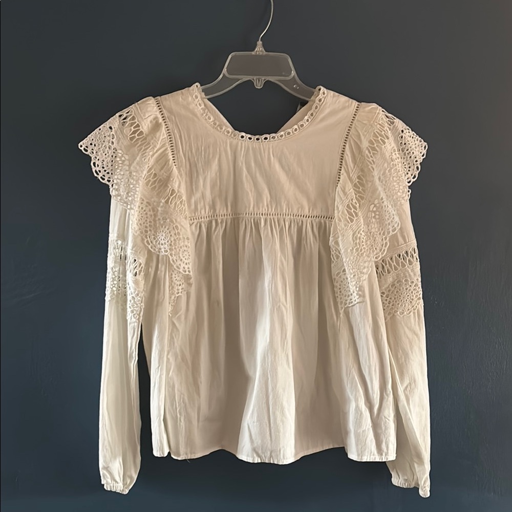 Elegant Lace Trim Ivory Blouse
